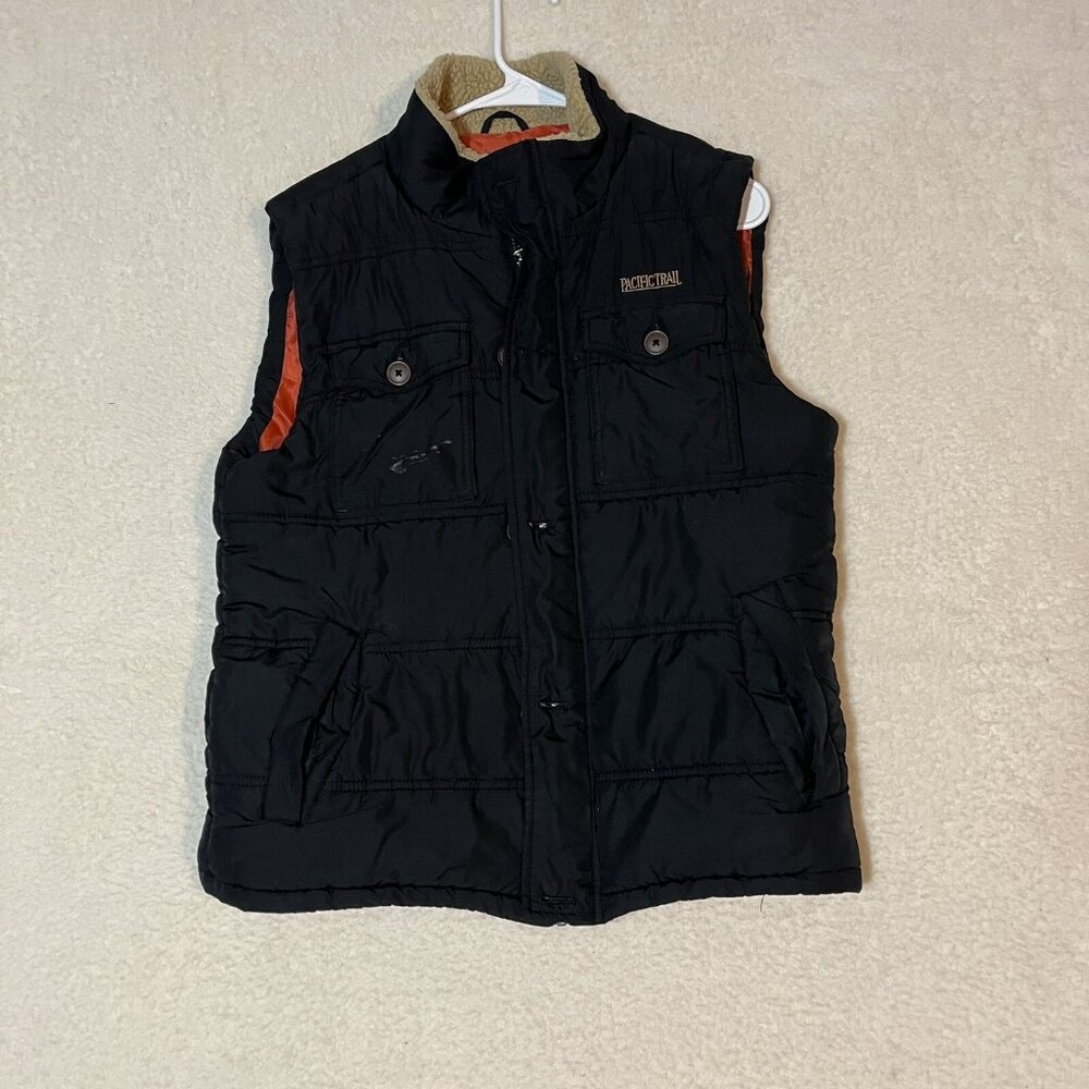 Pacific Trail Vest Men's Medium Black Full Zip Jacket Fur Hood Hoodie